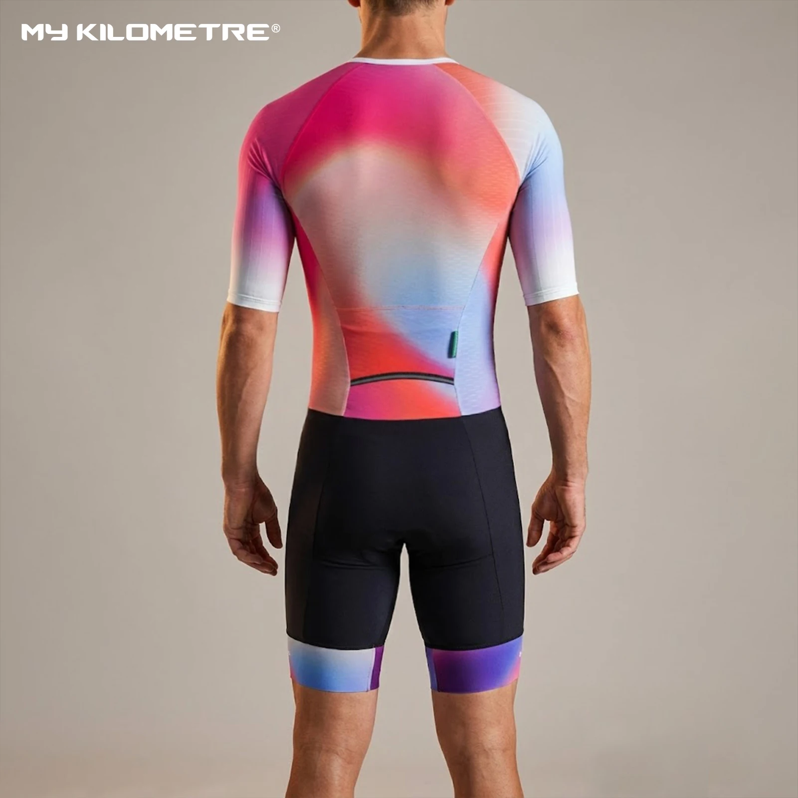 Men‘s Triathlon Suit Sleeved Trisuit Quick Dry Breathable Skinsuit With Chamois For Swimming Cycling Running MY KILOMETRE