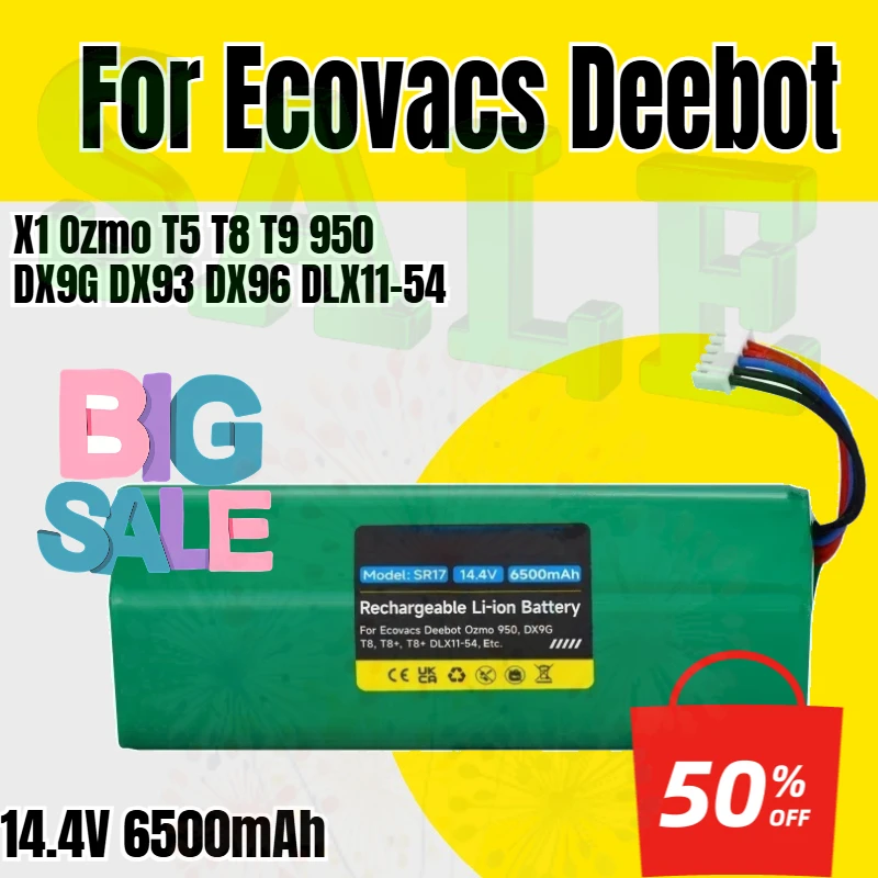 14.4V 6500mAh Robot Vacuum Cleaner Sweeper Replacement Batteries For Ecovacs Deebot X1 Ozmo T5 T8 T9 950 DX9G DX93 DX96 DLX11-54