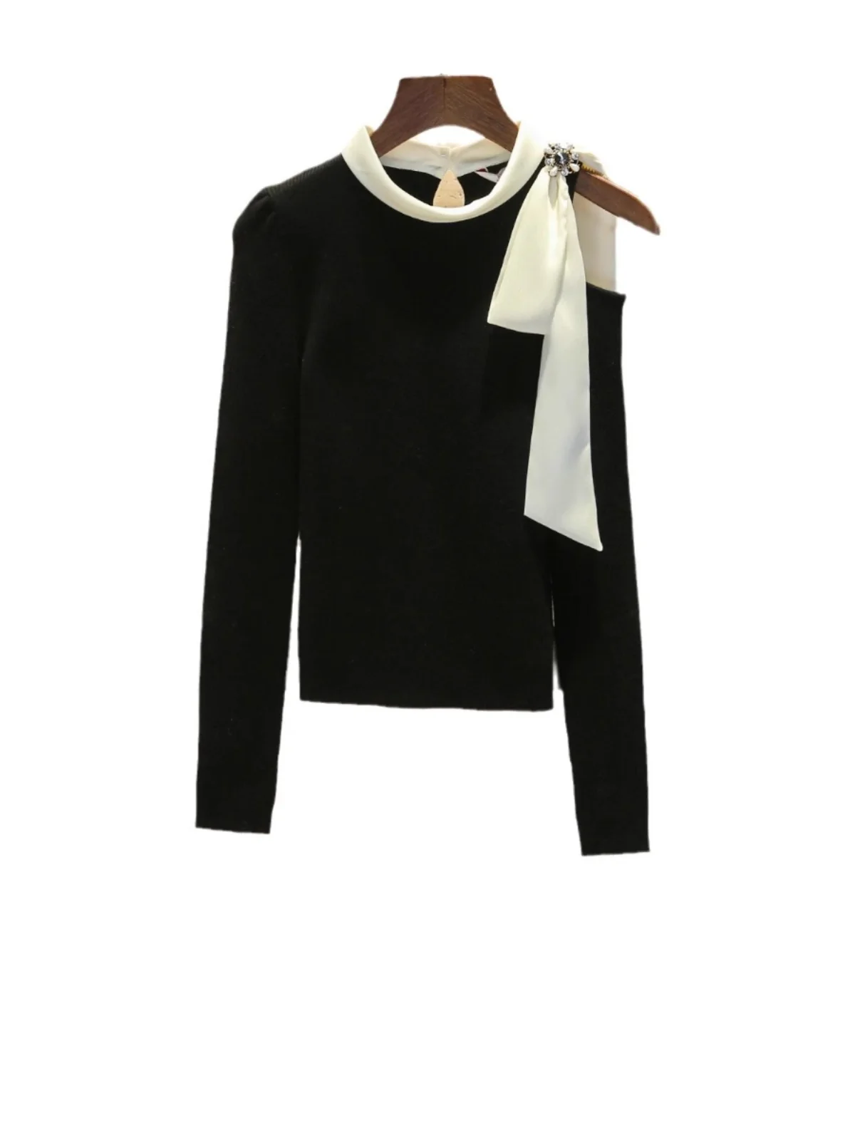 

High-End Knitted Top oulder Bared Knot Color Blo Early Autumn New Arrival Women's Faion by Nu