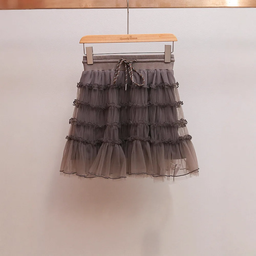 【هدية مجانية】تنورة كعكة متدرجة منتفخة لخريف وشتاء 2025 راقية ومكشكشة حلوة للنساء