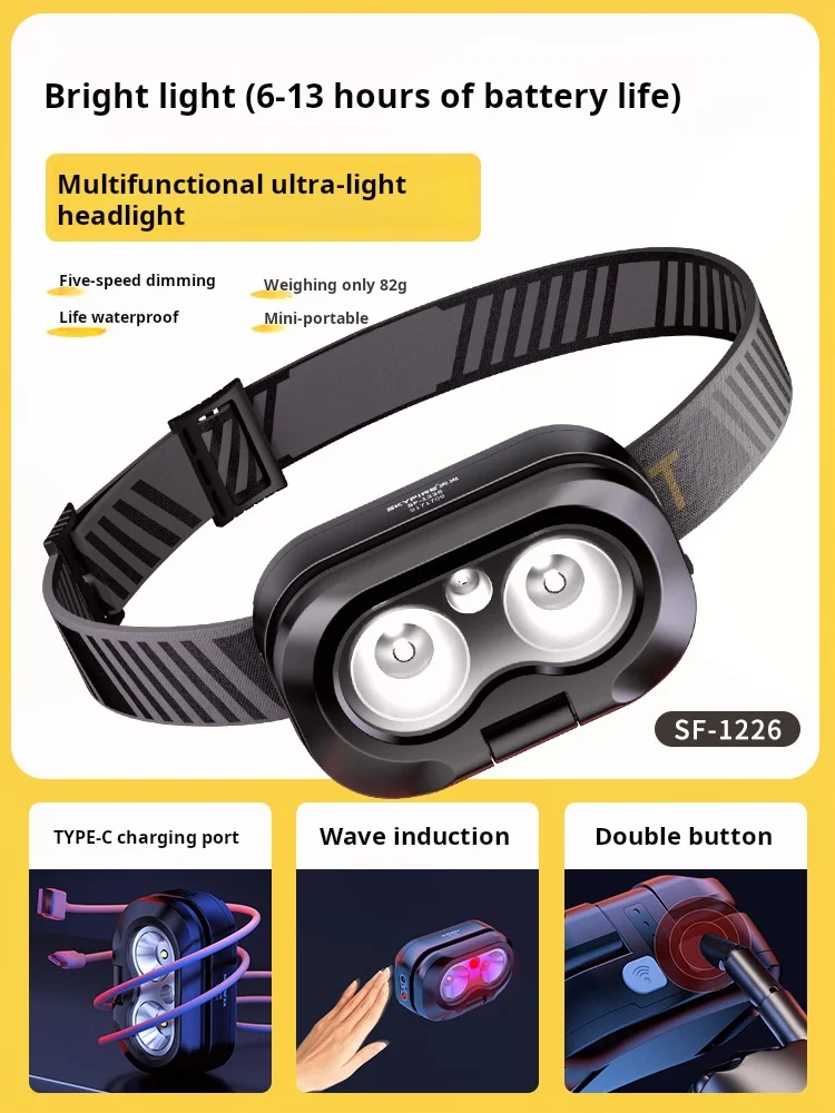 2024 new Headlamp Multi-function LED Sensor Headlamp Head Flashlight  TYPE-C Charging Intelligent Induction Fishing Lantern Head