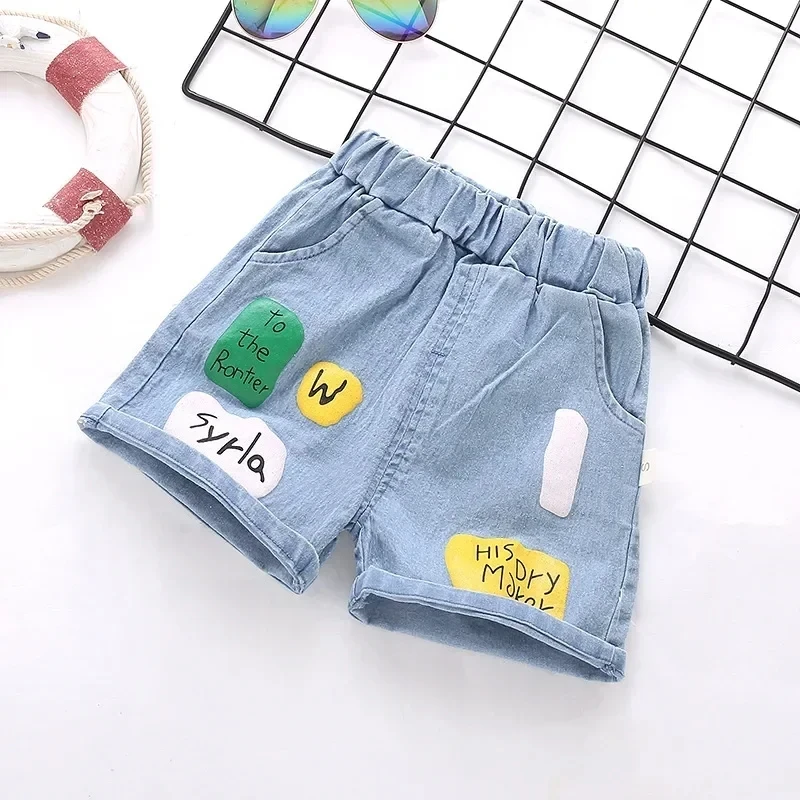 Baby Girls Shorts Jeans Kids Eastic Band Short Pant 2024 Summer 1 To 4 Yrs Children\'s Cartoon Printed Trousers Casual Clothing