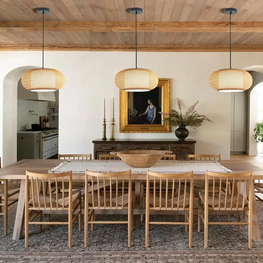 Japanese Style Boho Chandelier 40/60CM Bamboo E27 Pendant Light Easy Installation Mounting Ceiling Lamp for Kitchen Living