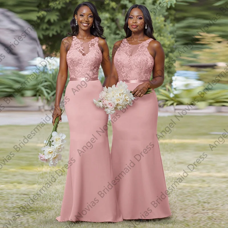

Customized Long African Sweep Train Pink Bridesmaid Dresses 2025 Wedding Party Maid Of Honor Dress Robes Invitee Mariage