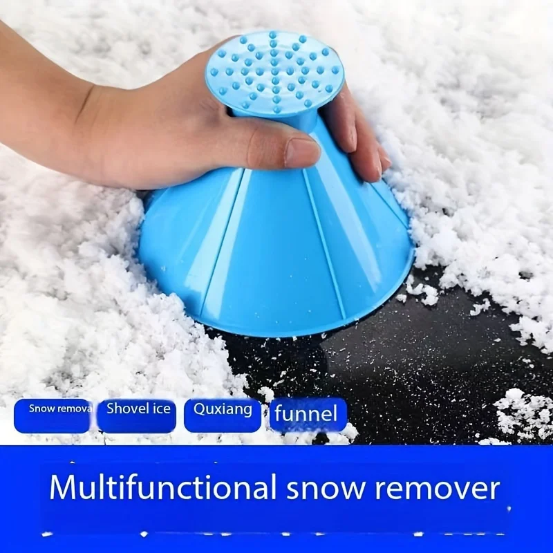 2 in 1 Car Windscreen Snow Scraper with Oil Filling Funnel Winter Essential Windscreen Cone De-icing Tool Snow Removal Tool