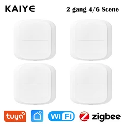 Tuya Smart WiFi/Zigbee Switch Push Button Switch 2 Gang 6 Scene Wireless Smart Home Remote Controller Automation Scenario Switch