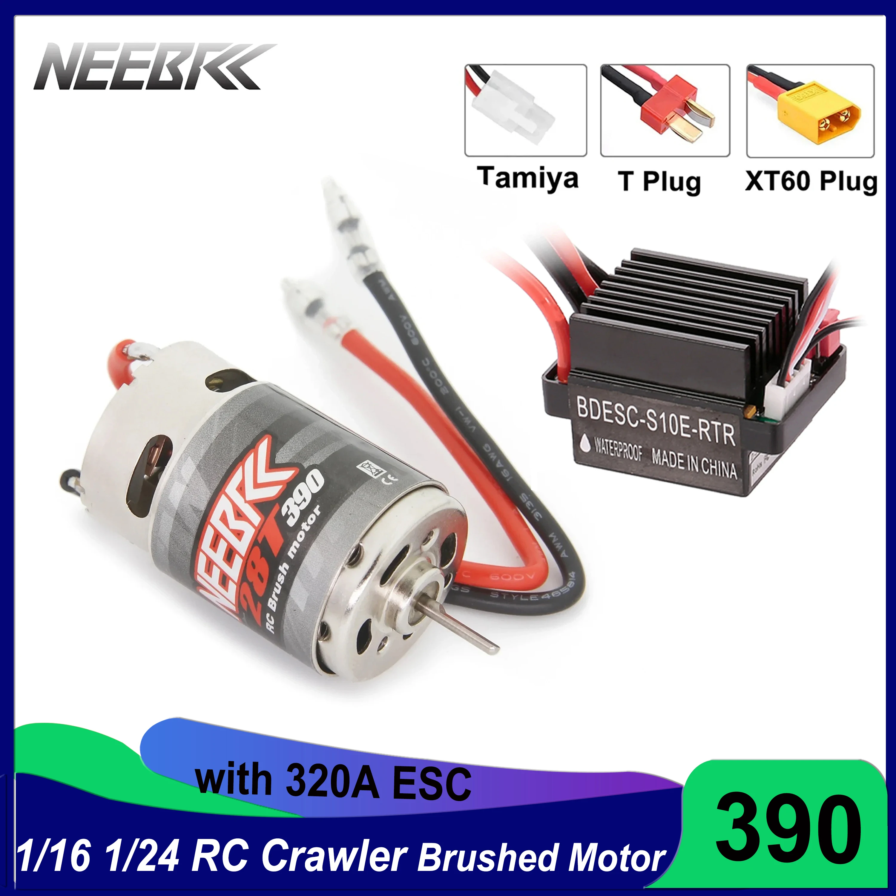 

NEEBRC 390 28T Brushed Motor 320A ESC 5V/2A BEC 60A 2-3S Electronic Speed Controller for 1/10 RC Car Crawler Monster Model