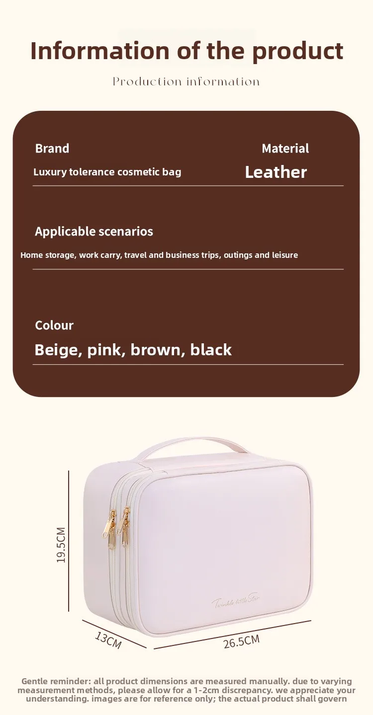 Doppelschichtige Handtasche aus PU-Leder für Make-up, Große Kapazität Reise-Kosmetikorganizer, Toilettentasche für Schönheitsprodukte, Damen – Detail 11
