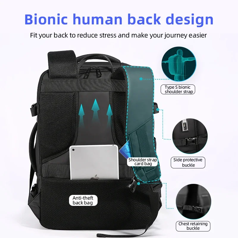 Fenruien 44L Waterproof Backpacks Large Capacity Business Men Backpack Fit 15.6 Inch Laptop Travel Backpack