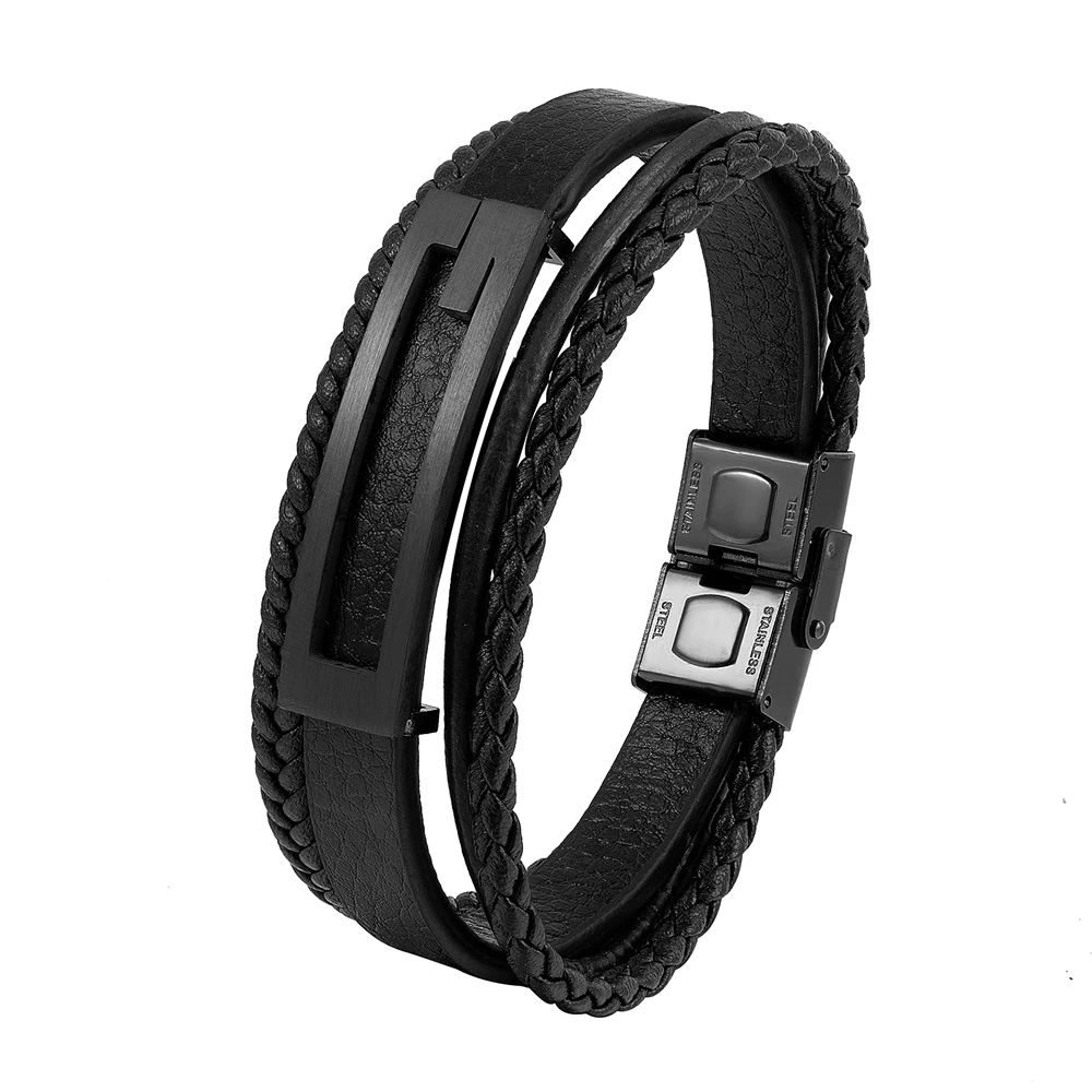 New Fashion Stainless Steel Charm Black Men\'s Bracelet Punk Rock Braid Multi-layer Bracelet Ladies Jewelry Accessories Wholesale