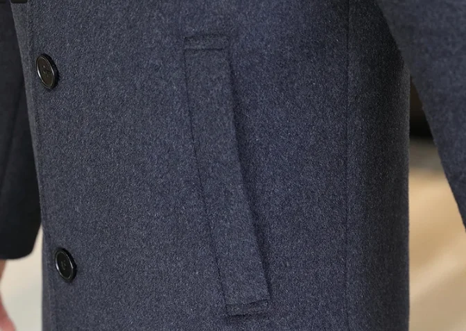 Hochwertiger, modischer, einseitiger Mantel für Herbst/Winter 2022, neuer, einreihiger, mittellanger Wollmantel für Herren aus 50 Wolle, M-4XL – Detail 15