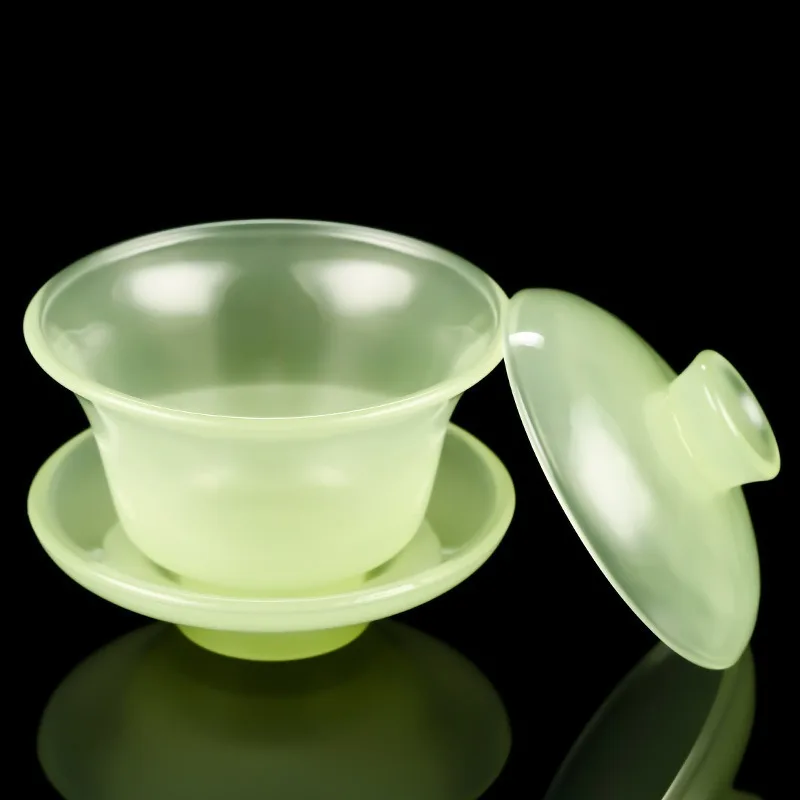 Green Porcelain Sancai Gaiwan Single Tea Bowl Anti Scalding Tea Brewing Bowl Glass Tea Set Kung Fu Tea Drinkware for Home