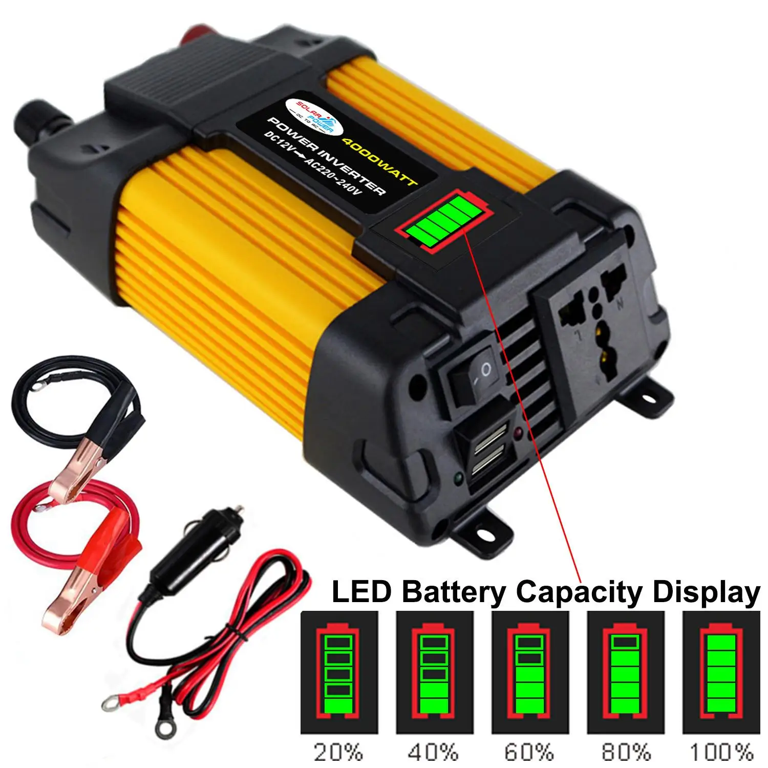 4000W/6000W DC12V to AC110/220V Car Inverter Switching Power Converter LED Display Dual USB AC/DC Adapter Voltage Transformer