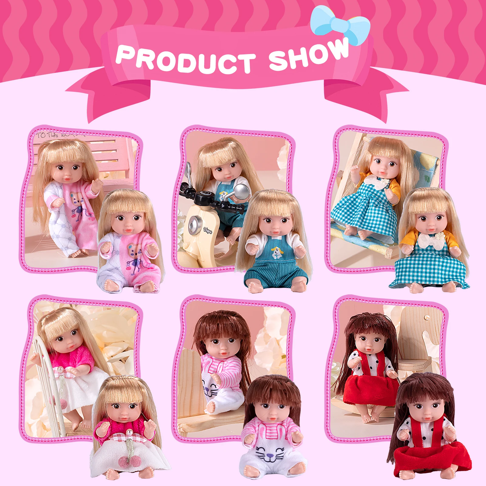 6-Piece Princess Doll Set - 4.3-Inch Cute Animal Toddler Doll Gift Box - Perfect for Birthdays, Holidays and Easter view 3