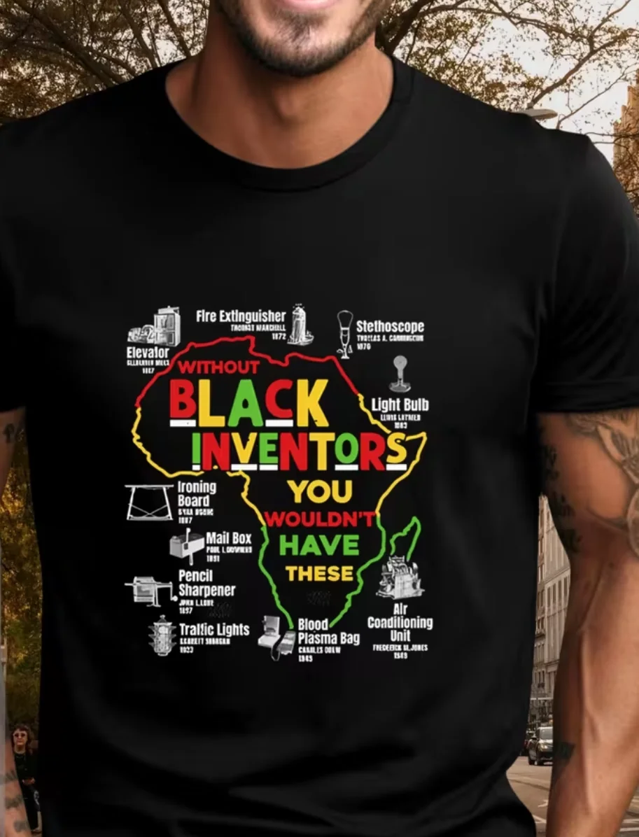 African American Inventors Map 'Casual Street Style Crew Neck Short-sleeved Loose Cool Summer Tee Casual Attire Weekend Outfits.