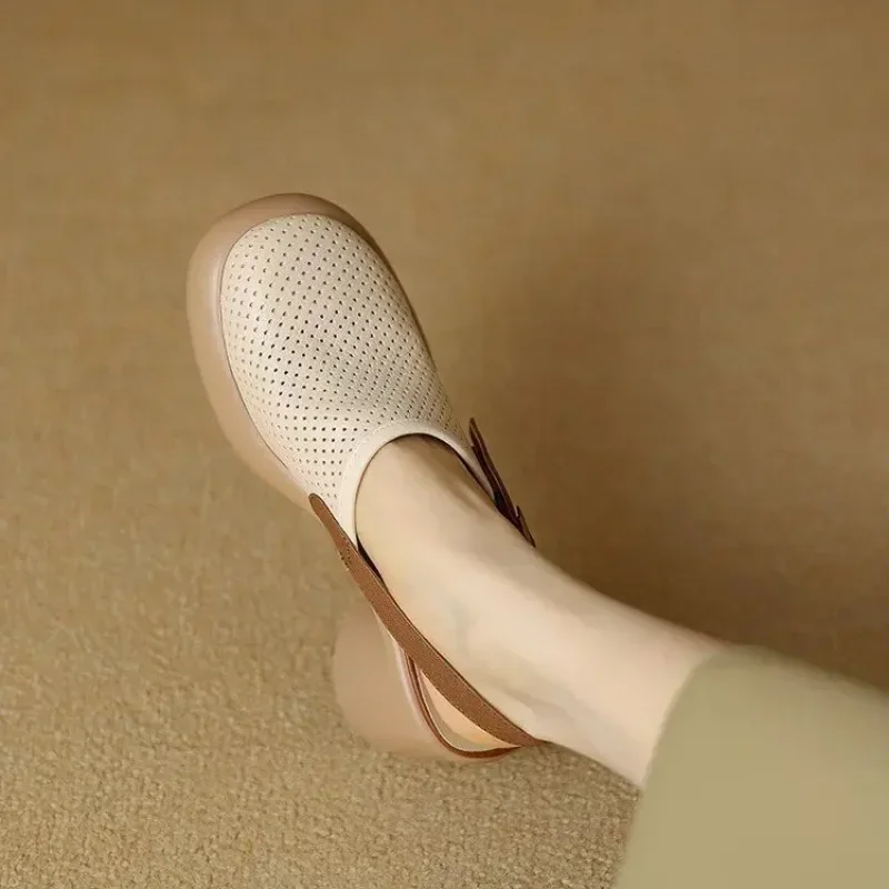 2024 New Luxury Sandalias De Mujer Summer Mid Heels Chunky Casual Designer Dress Pumps Mules Breathable Shoes Zapatos Ladies