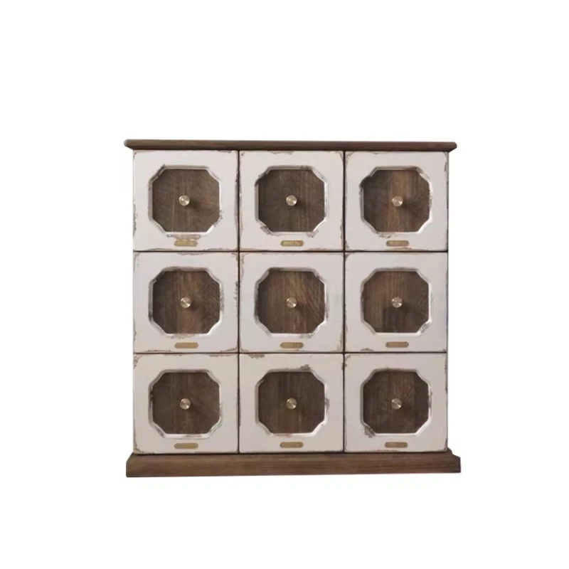 Solid wood multi-drawer storage cabinet, medieval style, classified display cabinet, entrance cabinet lined wardrobe