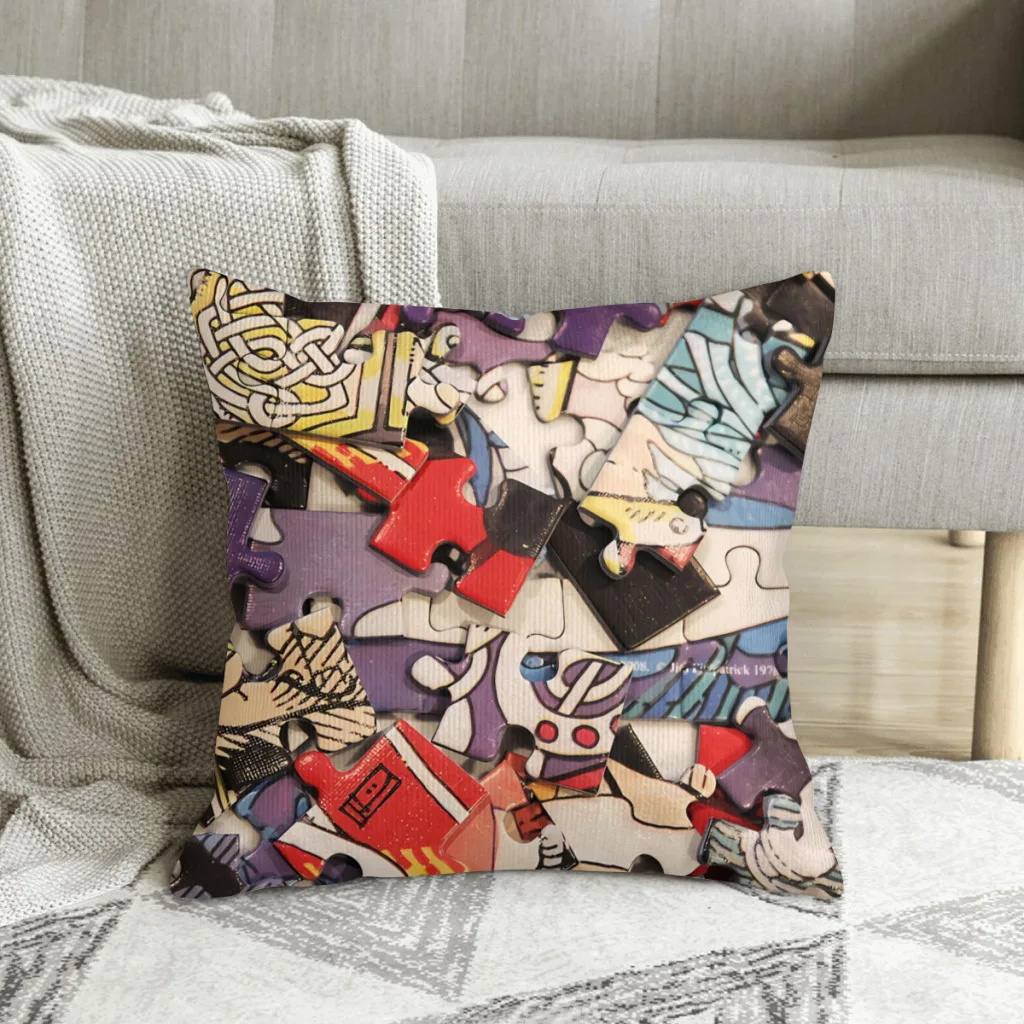 Retro Jigsaw Puzzler Jigsaw Puzzle Polyester Cushion Cover For Bedroom Office Decorative Reusable