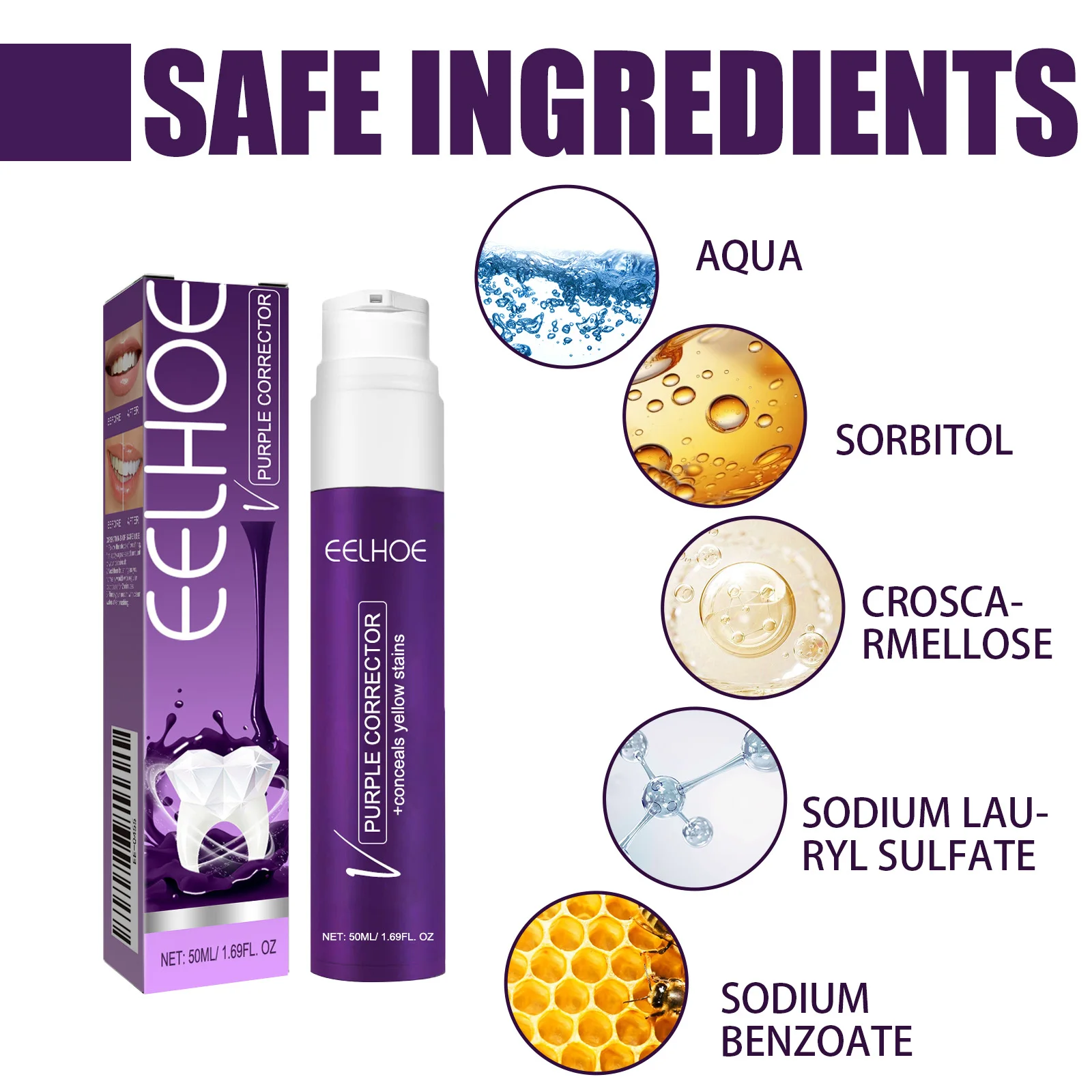 V34 Purple ToothpasteTeeth Whitening, Stain Removal, Anti-Pigmentation, Fights Yellow Teeth, Deep Cleansing & Brightening