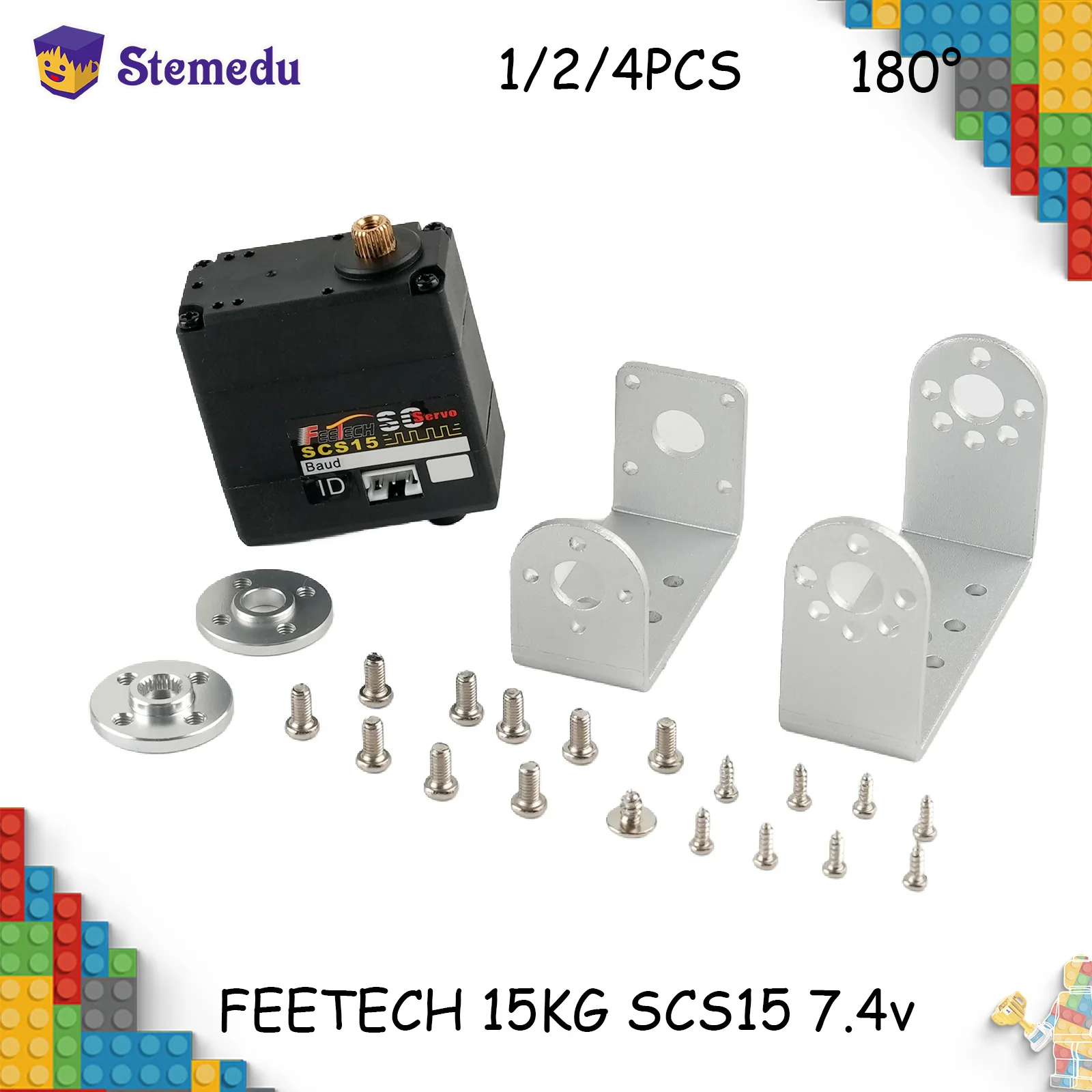 FEETECH 15KG SCS15 seriële servomotor met dubbele as 7,4V 180 °   Hoekbesturingsbare motor met beugel DIY voor intelligent robotmodel