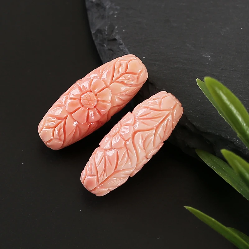 New Arrival Pink Conch Shell Carved Charms Flowers Earrings Beads Jewelry Making DIY Handmade Craft 27x10mm 4.8g