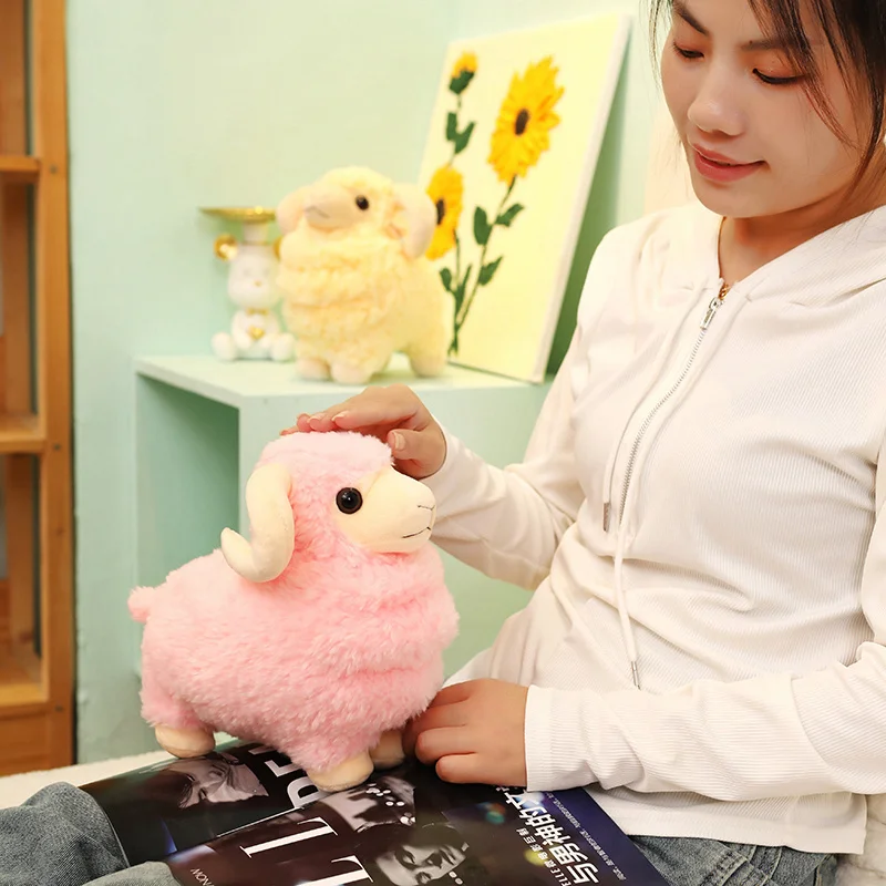 Muñeco de peluche de cordero bonito de 25cm, juguete de peluche amarillo, blanco, rosa, pastizales, oveja, peluche de pie, rosa, amarillo, blanco, regalo de cumpleaños