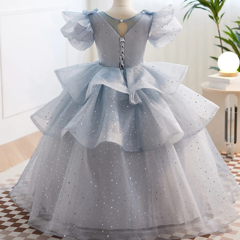 Elegant Ball Gown Baby Flower Girl Dresses Sequins Tulle Children Princess Prom Birthday Party Gowns