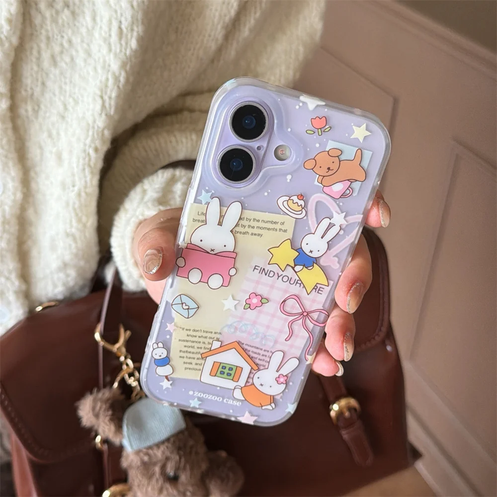 Image of Kawaii Bunny House Clean Handyhülle für iPhone 17 Pro Max 13 14 16 Pro 15 17, Luftabdeckung, niedliche Schleife, Silikon, Sterne, stoßfeste Fundas