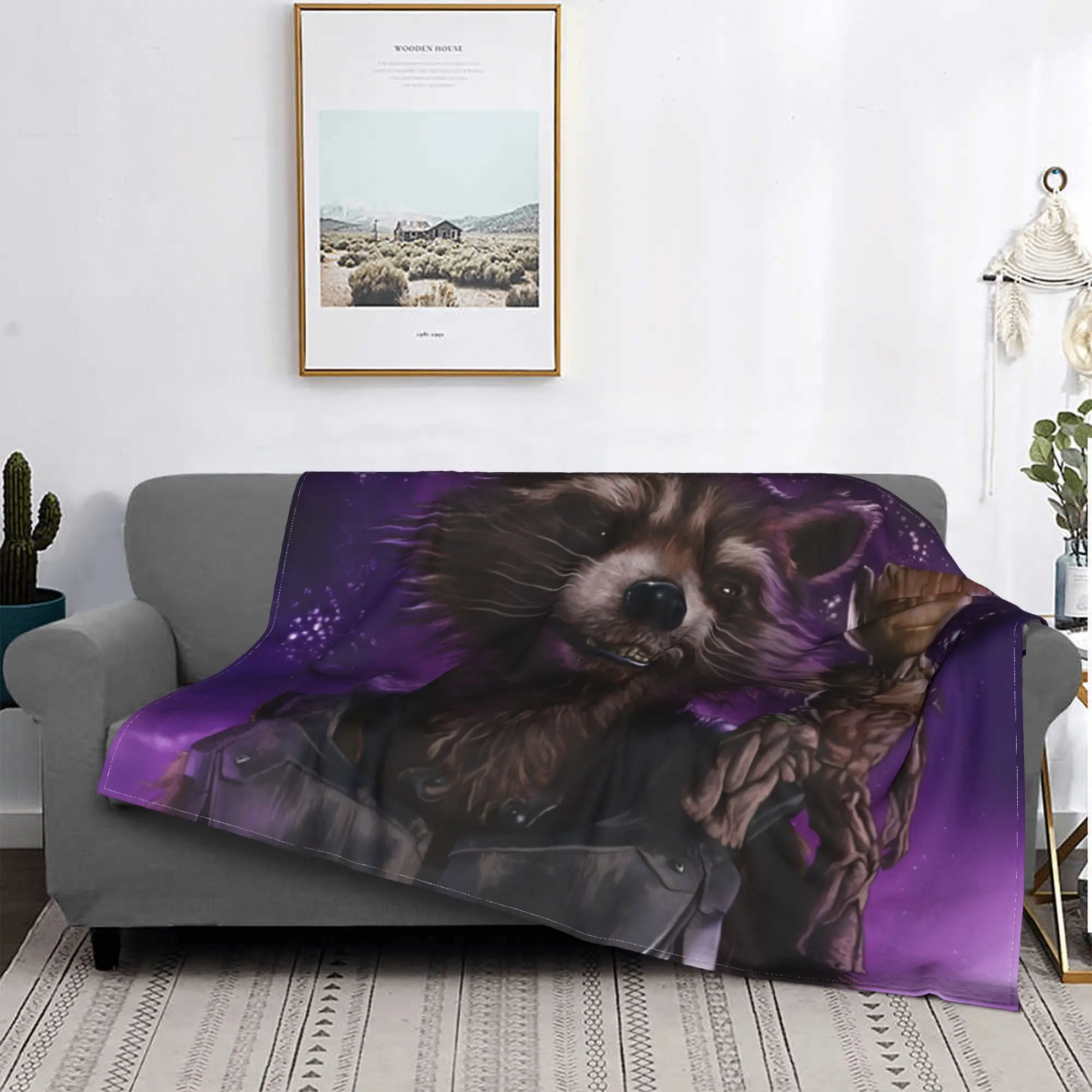 Guardians of the Galaxy Groot Knitted Blanket Velvet Rocket Raccoon Lightweight Throw Blanket Outdoor Travel Throws Thin Quilt