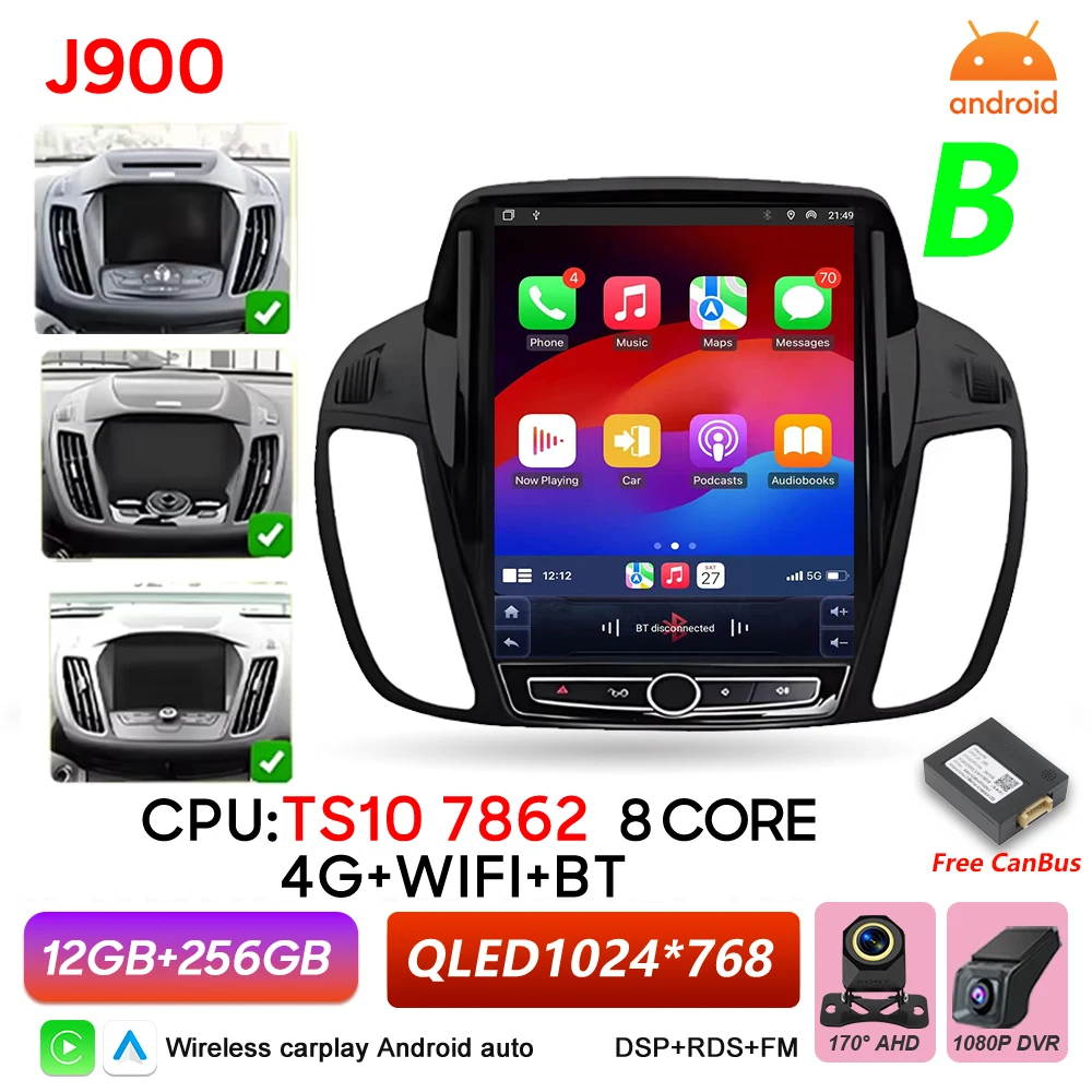 Android 16 autoradio voor Ford C-MAX Kuga 2 Escape 3 2012-2019 multimediaspeler draadloze Carplay BT Auto 5G stereo DSP RSD