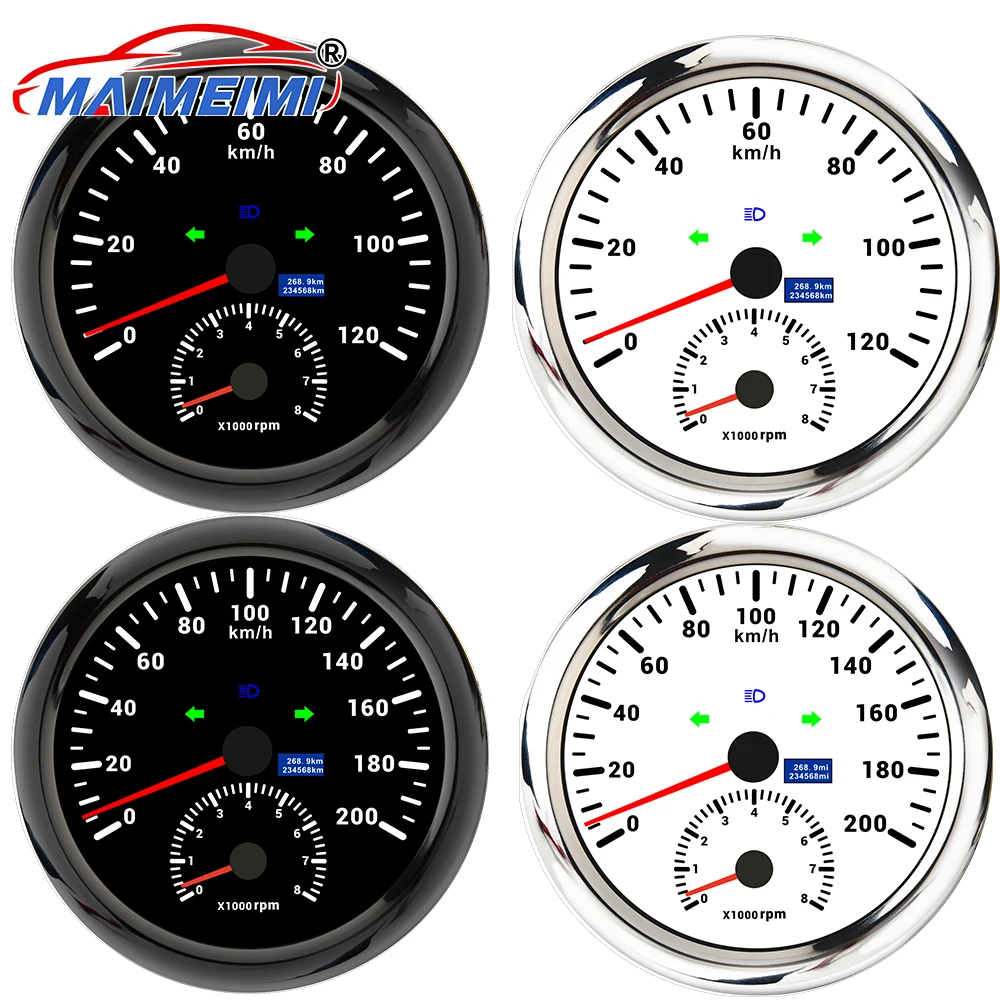 

0-120kmh/0-200kmh GPS Speedometer with 8000RPM Tachometer 110MM Digital pointer Car Truck Boat GPS Speed Meter With antenna