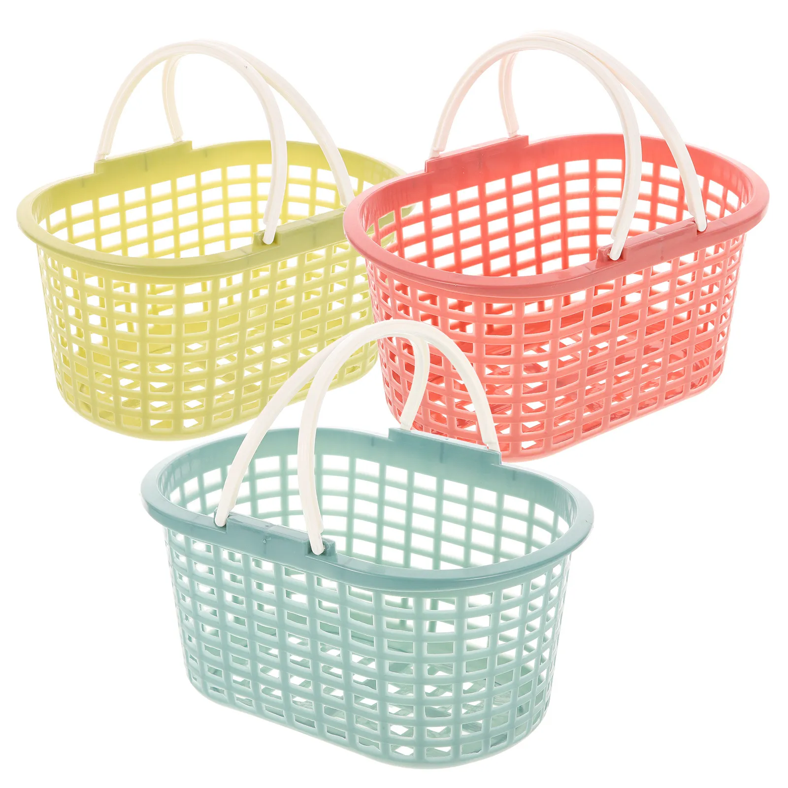 

3Pcs Plastic Sundries Storage Basket Portable with Handle Bathroom Kitchen Fruit Organizer Shower Basket Vegetable Holder