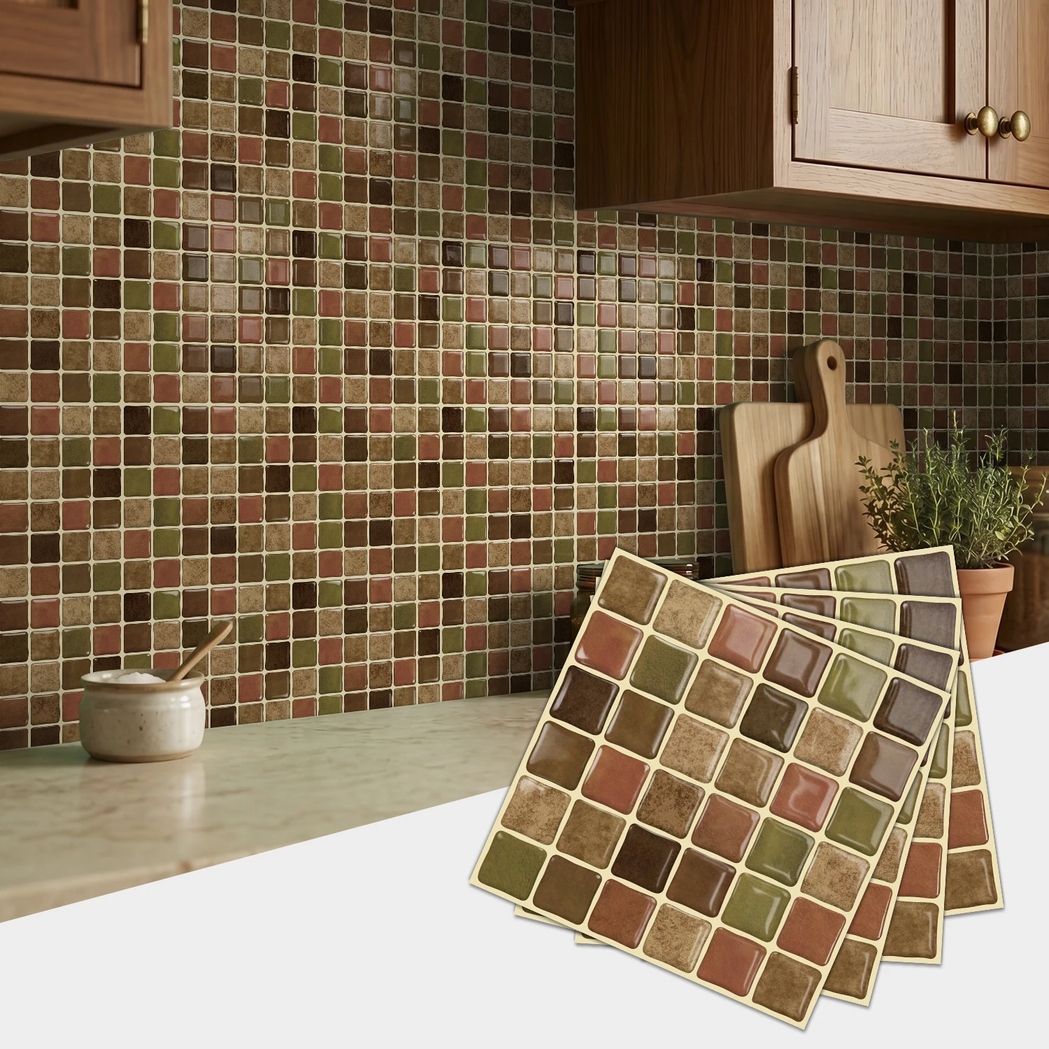 Khaki 3D Gel Tile Sticker, 6-Inch Peel and Paste Waterproof Backboard for Kitchen and Bathroom