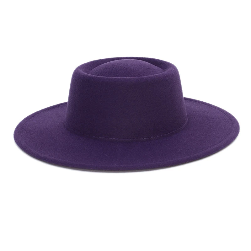 

GEMVIE Wide Brim Pork Pie Feodra Hat Solid Color Women Men Boater Top Hats Felt Church Hat