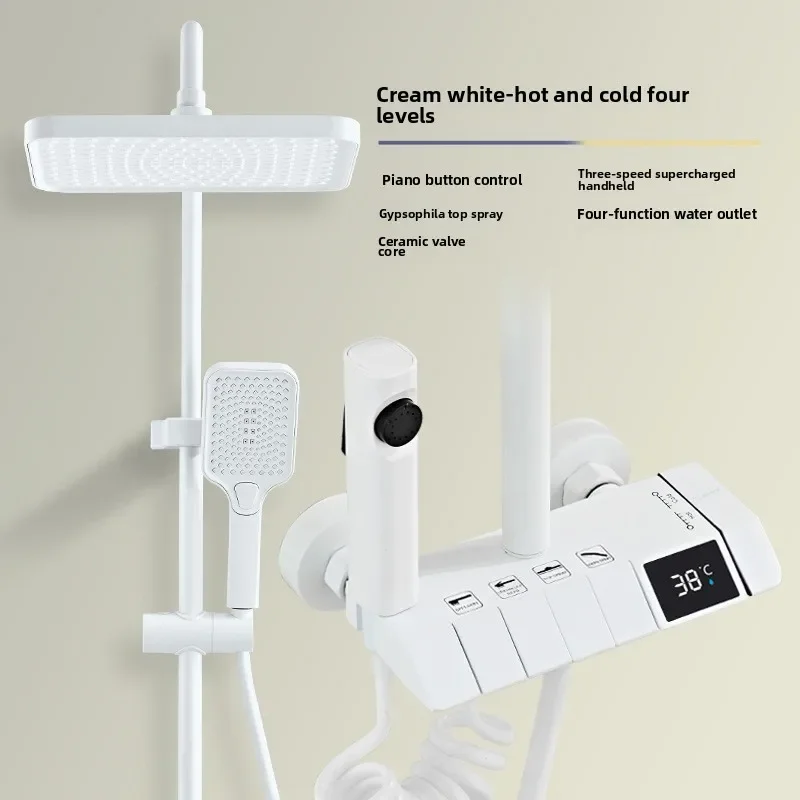 

Modern Style Home Bathroom Shower Set Full Copper Shower Shower Set Household Bathroom Piano Button Pressurized Nozzle