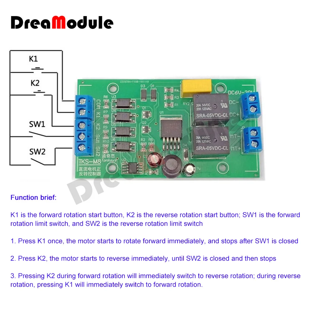 DC 5V 12V 24V DC Motor Forward and Reverse Controller 20A High Current with Limit Relay Driver Module Lift Control Board