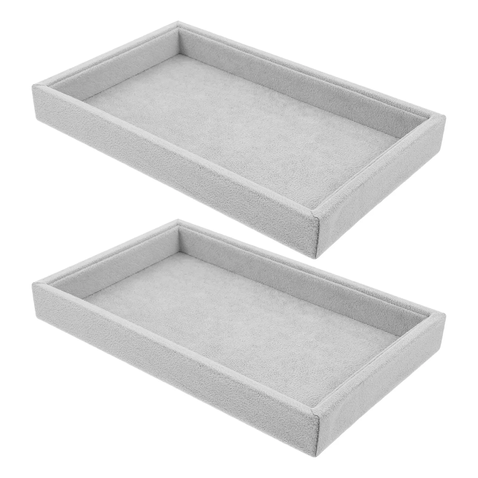 

2Pcs Sophisticated Ice Gray Jewelry Organizer Display Tray Compact Portable for Rings Necklaces Earrings Trinkets Desktop Travel
