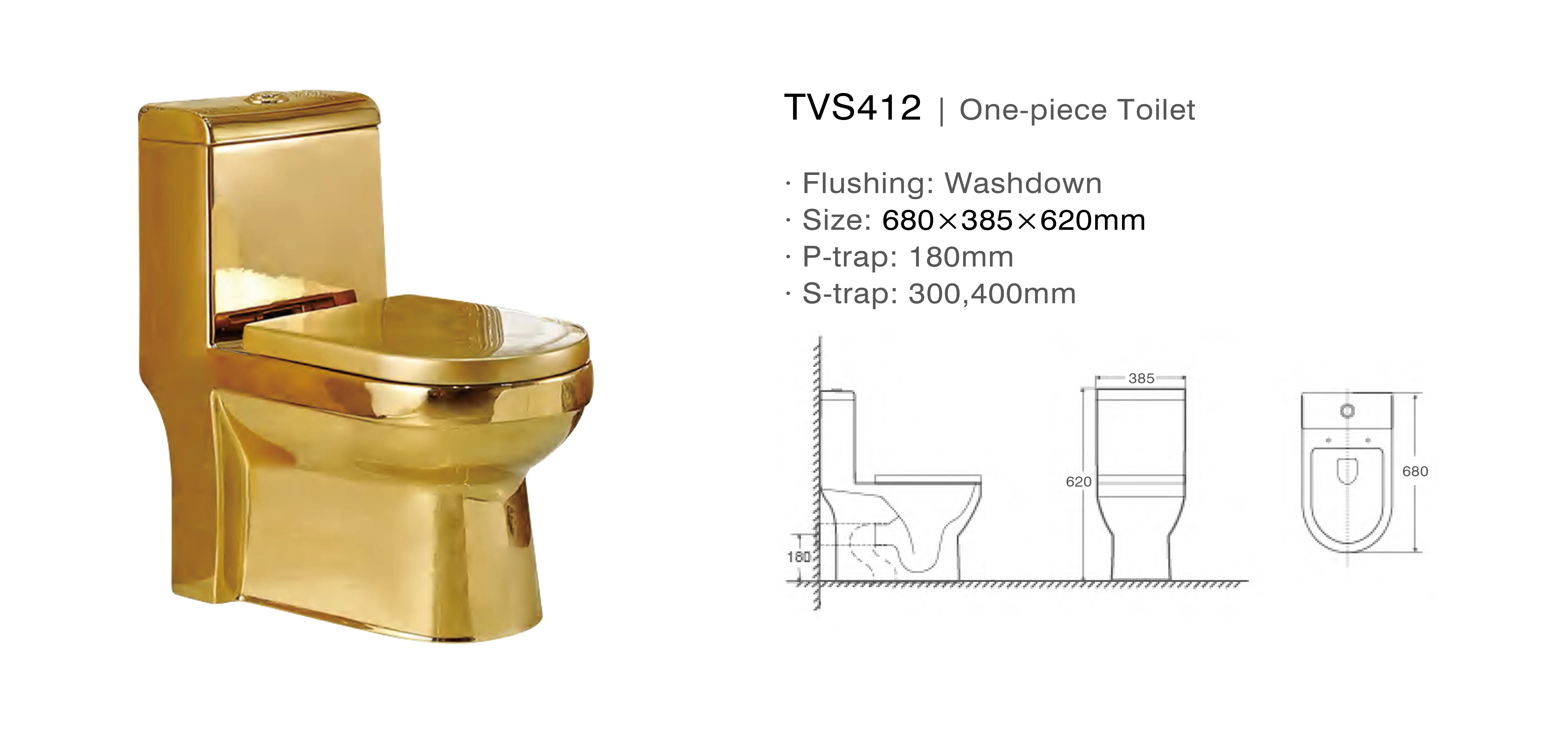 300mm Luxury Gold Bathroom Set Modern One-Piece Commode Toilet Bowl with Sanitary Ware Bidet and Washdown for Lavatory Use
