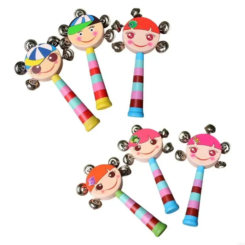 6 pçs bebê desenhos animados chocalho handbell brinquedo fácil segurar agitando tambor instrumento percussão brinquedo
