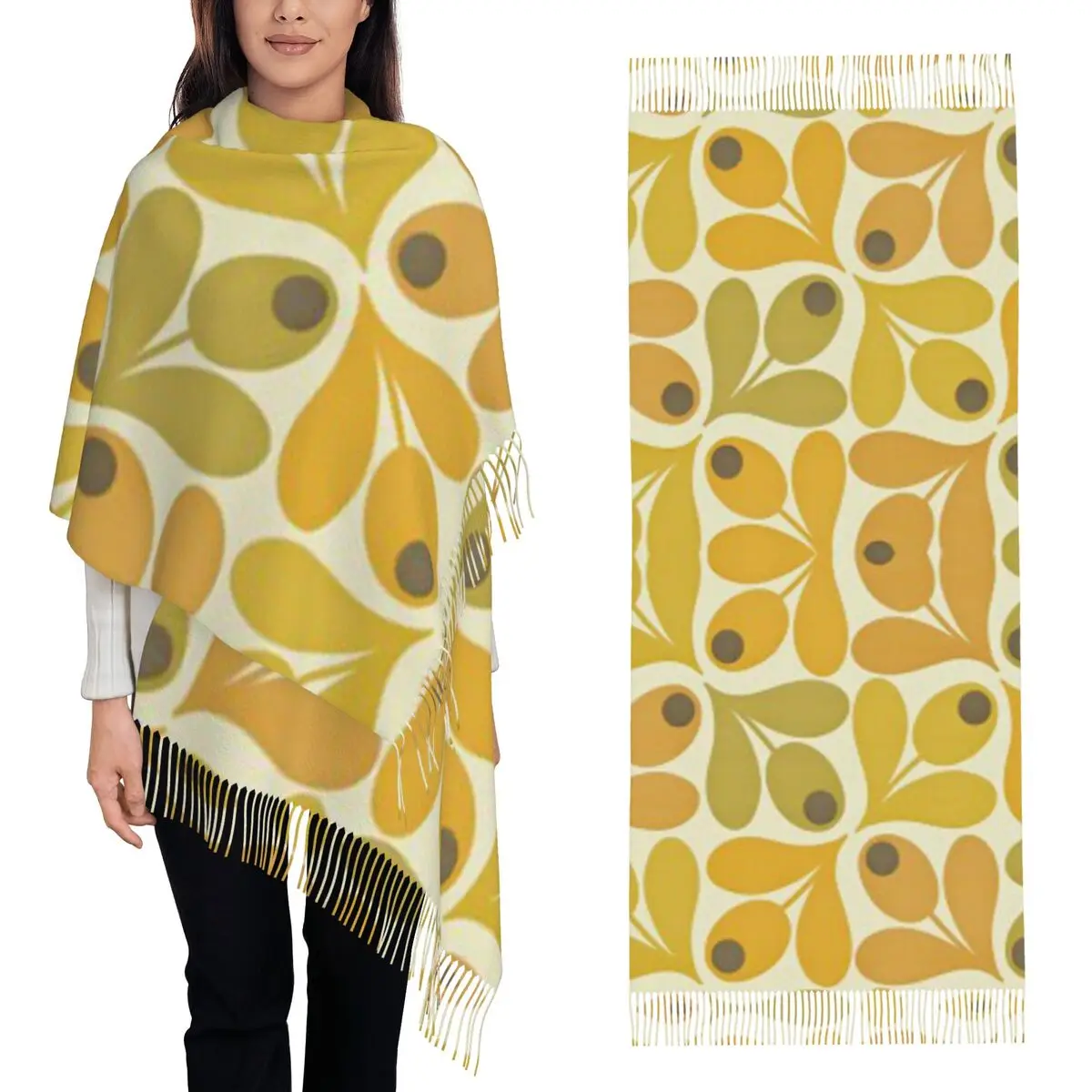 

Orla Kiely Цветочный дизайн, желтый цвет Шарф Kiely Шарфы с кисточками Женские мягкие теплые шали и накидки Большая осенне-зимняя шаль