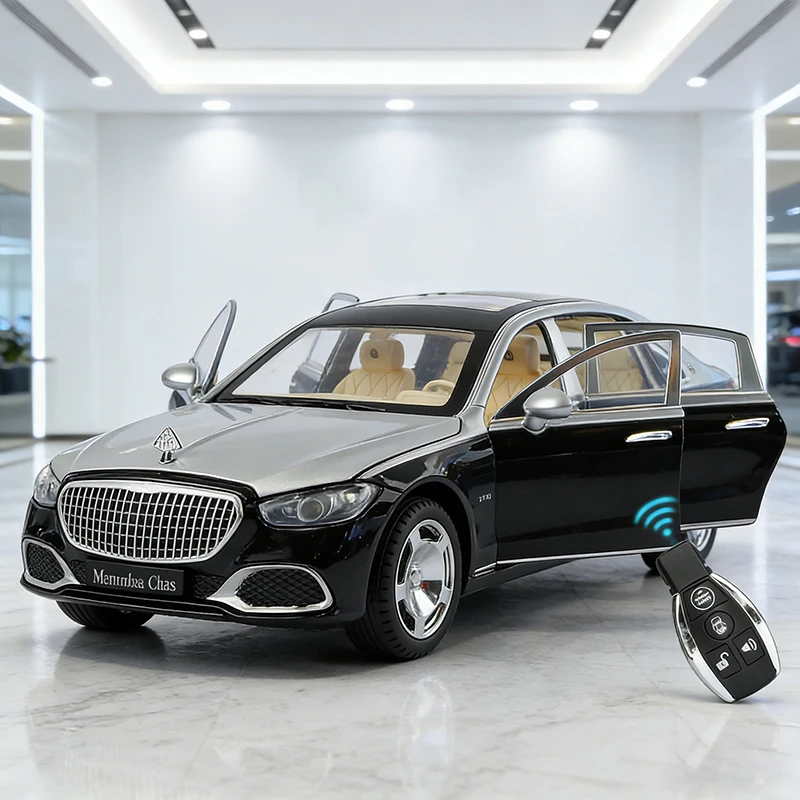 

Машинка-модель Maybach S680, масштаб 1:24, с управлением от ключа, литая из металла, со звуком и светом, инерционная, для детей