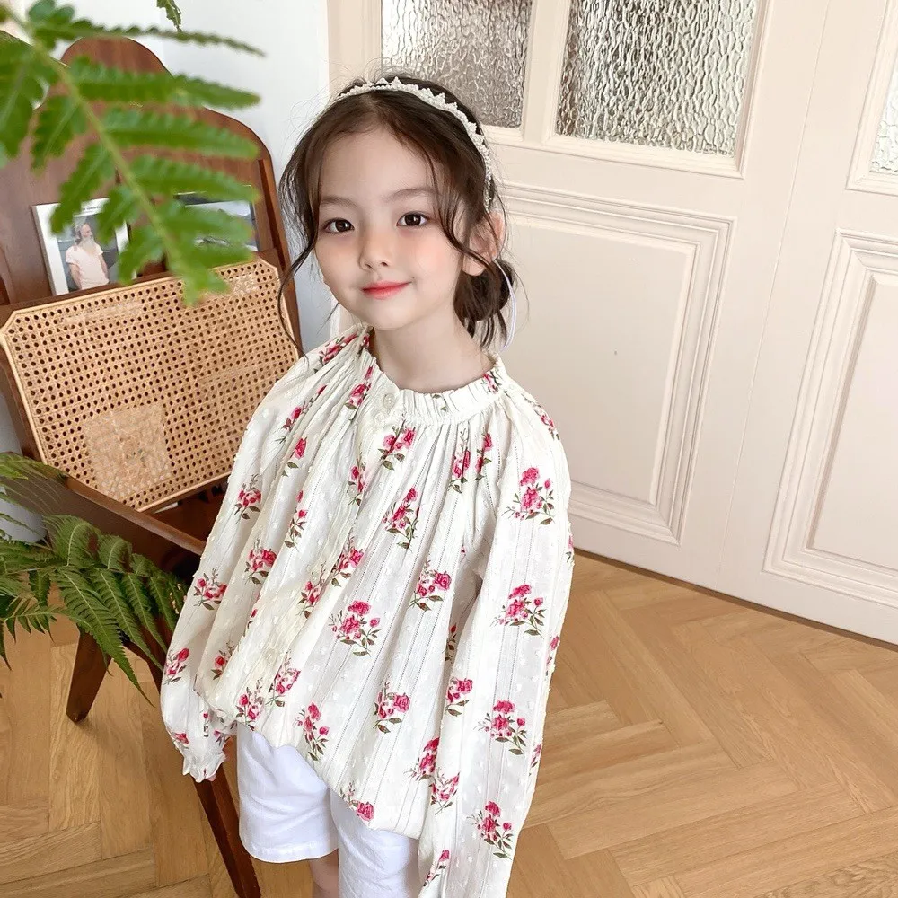 Fall baby girls clothes kids blouse French style floral print top spring girls Long sleeved breathable top
