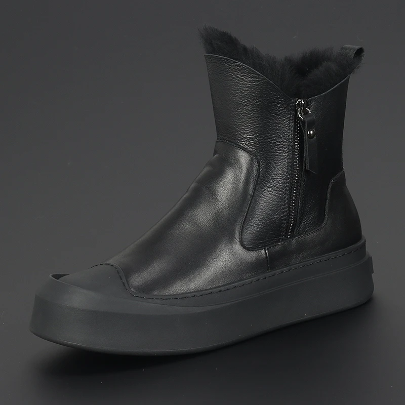 Winter Warm Snow Boots Trend Thick-soled Sheep Fur One Short Boots Plus Fleece Thickened Cold Casual Wool and Cotton Shoes