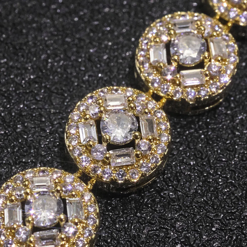 ESKEEM Bling T Square Mixed Inlay Bracelet Hip Hop Jewelry Gold Plated Zircon Cuban Link Chain Gift for Men Women ﻿