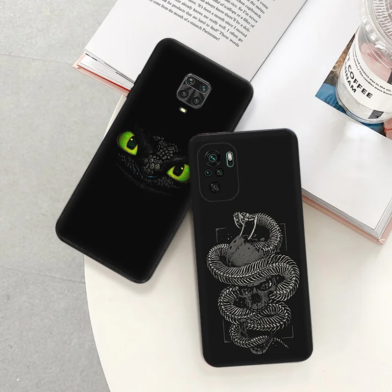 Custodie per telefoni opache per Redmi 9 9A 9C 9T K40 K60 A3 A2 A1 Plus Note 9s 8T 7 8 Pro A3X K60E Snake scale Skull Black Soft Cover