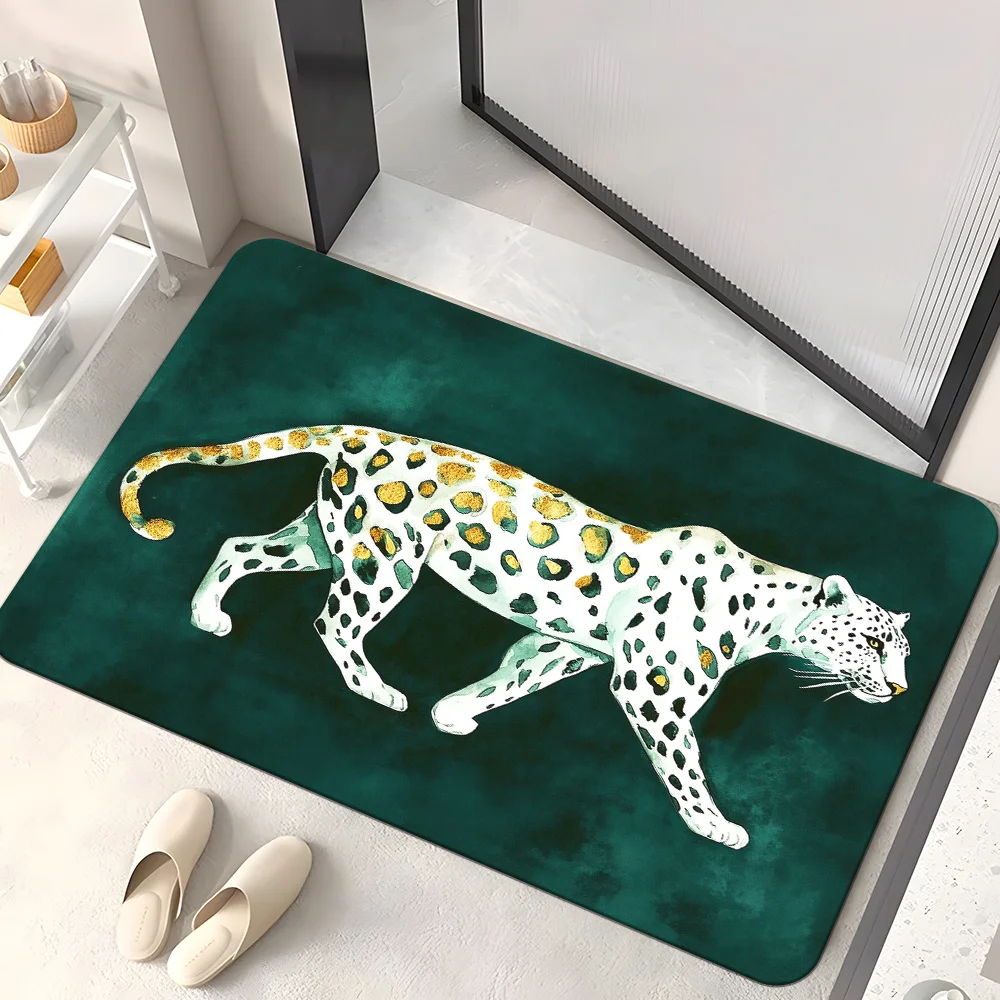 2D Flat White Leopard Gold Spots Emerald Green Background Flannel Area Rug Non Slip Luxury Animal Carpet For Living Room Bedroom