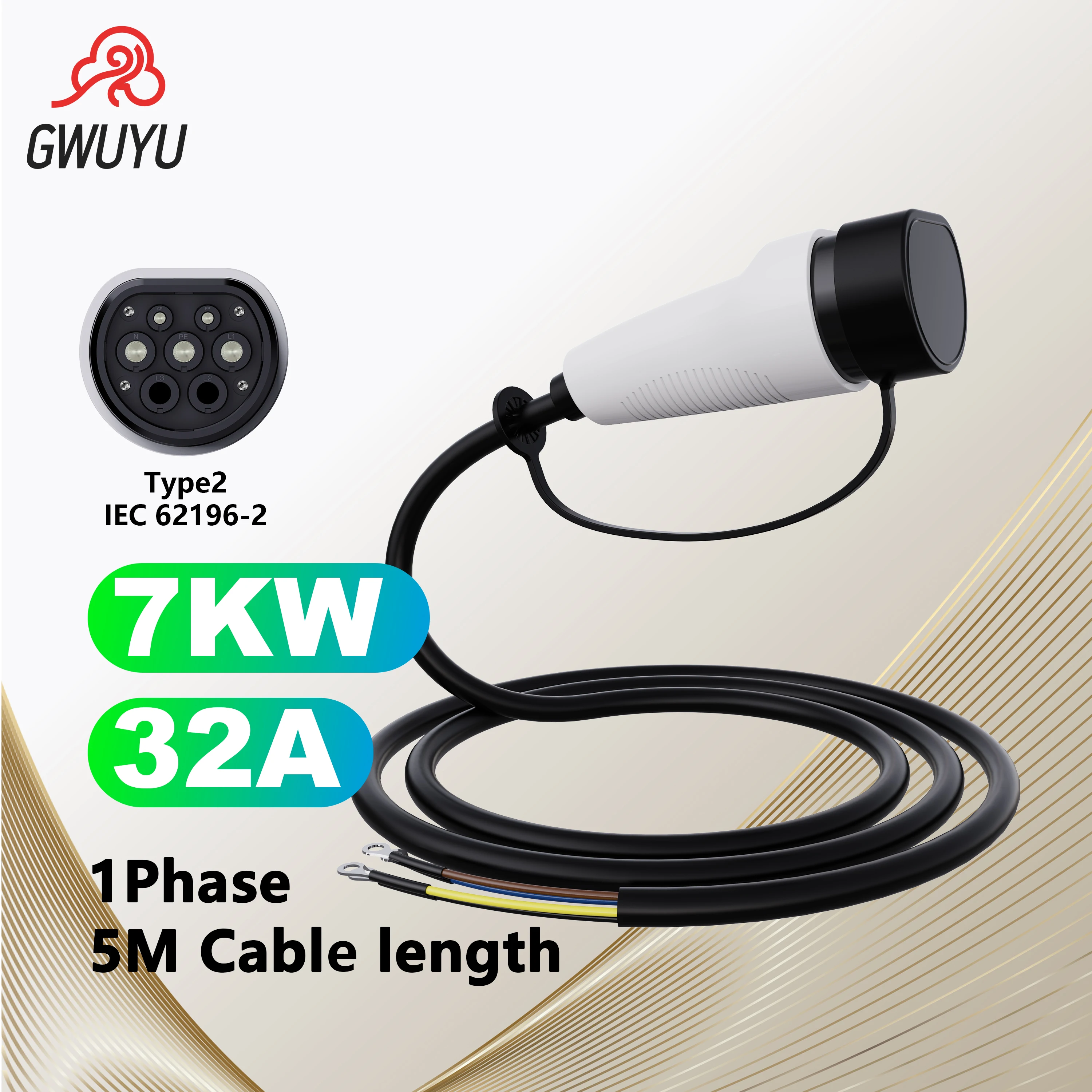 GWUYU O11 EV Charging Cable 5M AC Charging Type2 3.5KW 7KW 11KW 22KW 16A 32A 250V 480V for Electric Vehicle Car Charging Station