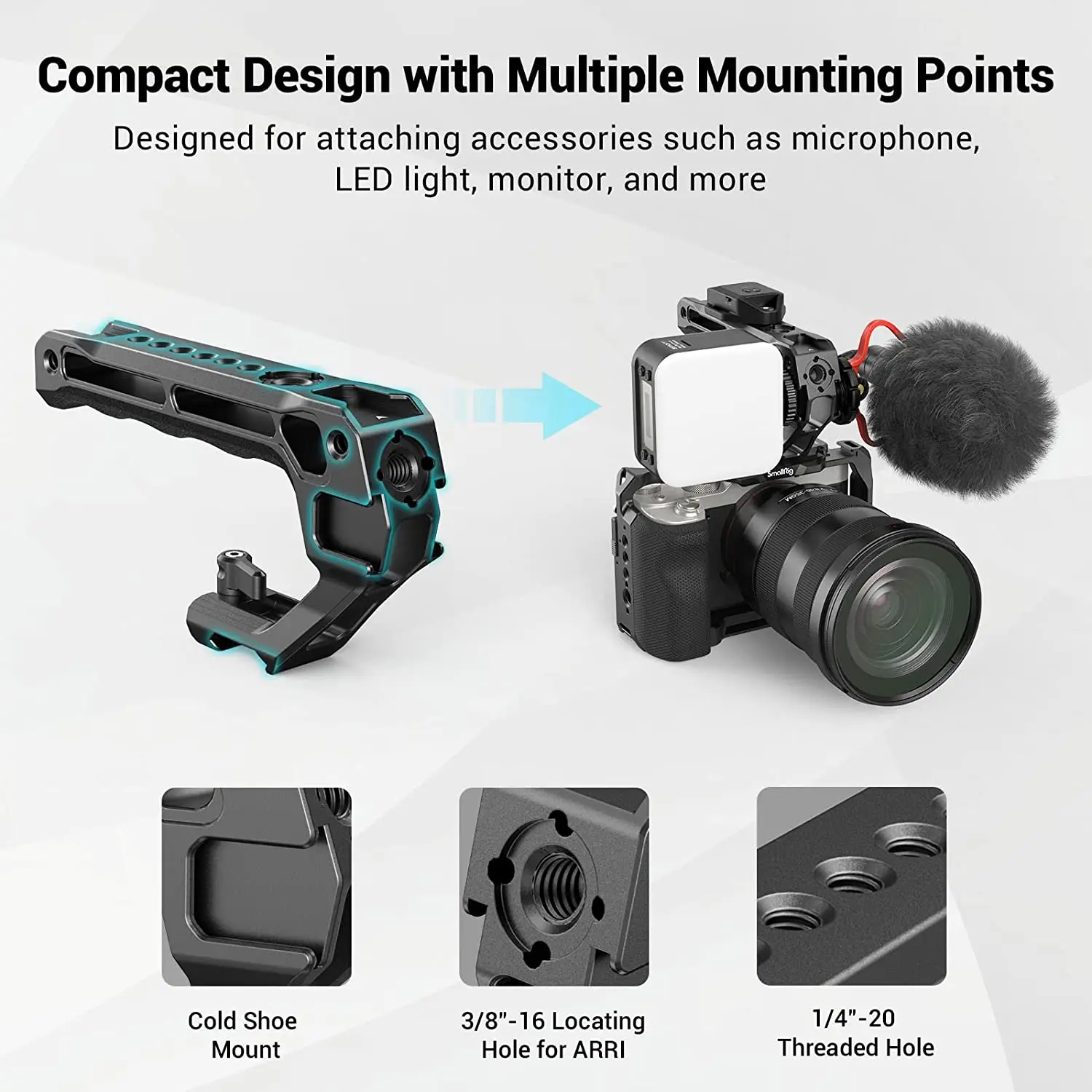 SmallRig-empuñadura superior NATO de liberación rápida para Sony, jaula de cámara DSLR, Zapata fría Universal w para Monitor de luz Mic -3766