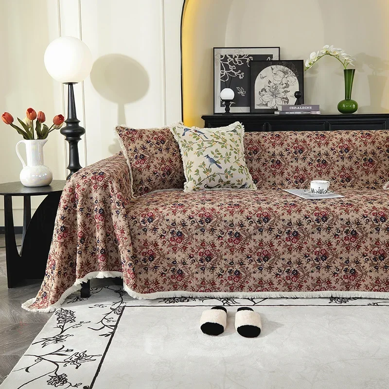 Cover Sofa Cushion American Floral Print Cover Sofa with Tassels Soft Full for Seasons Four High Quality Anti-Wear Couch