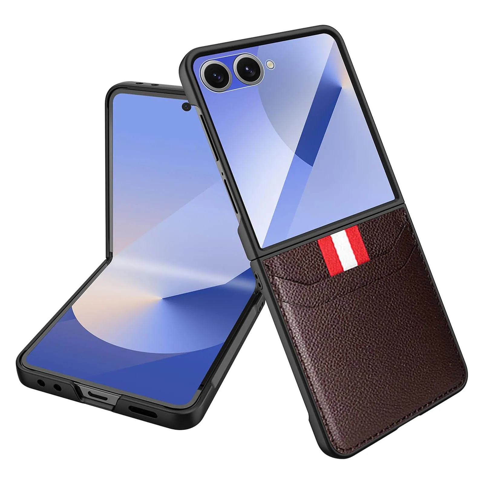 Funda de cuero tipo cartera para Samsung Galaxy Z Flip 7: funda tipo libro con textura Lychee, función de encendido y apagado automático e incluye protector de pantalla.